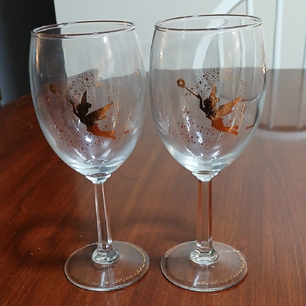 Disney Tinker Bell Stem Waterford Crystal Wine Twin Set Glasses